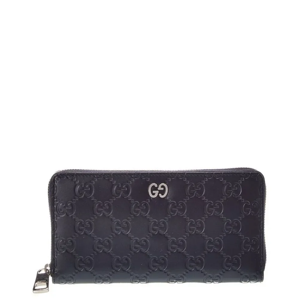 Gucci Blue Guccissima Leather Signature Dorian Zip Around Wallet(Authentic - Picture 1 of 3